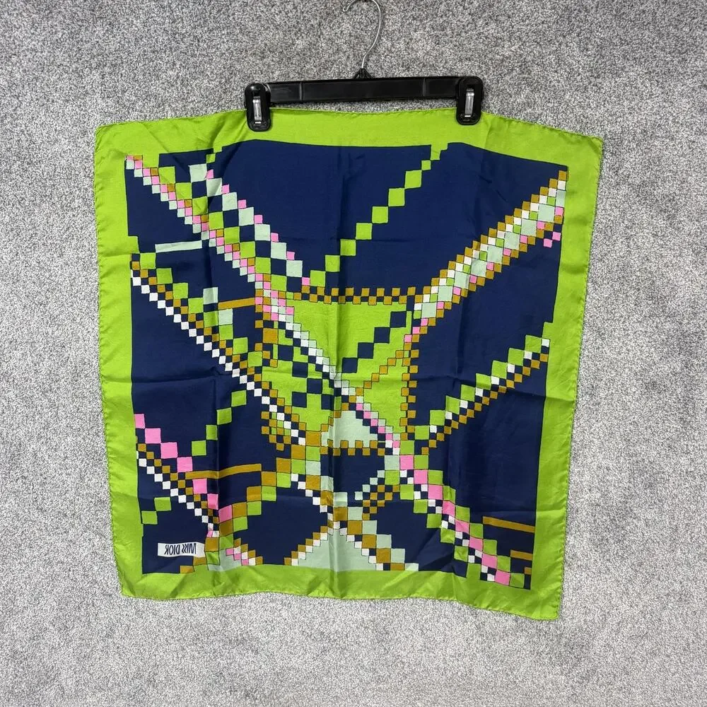 Vtg 60s Miss Dior Silk Scarf 50x26 Mod Op Art Psychedelic Space Age Retro Disco